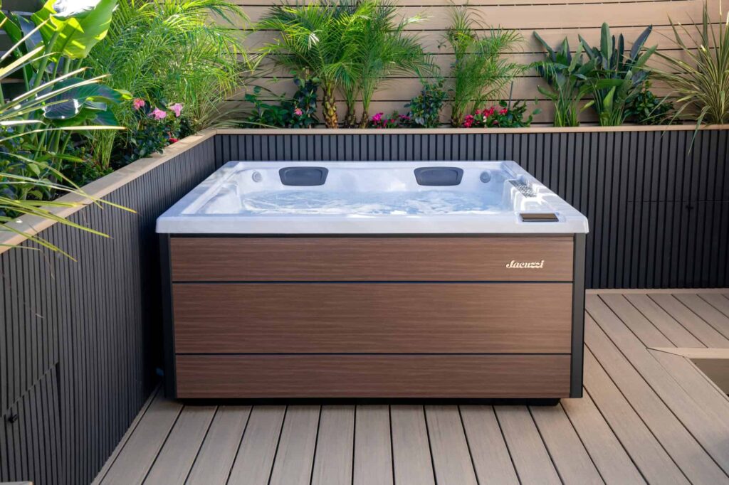 jacuzzi j 404 hot tub platinum modern hardwood dusk 01 - All Seasons Spas
